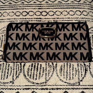 Michael Kors Black Signature Canvas Zip Around Wallet